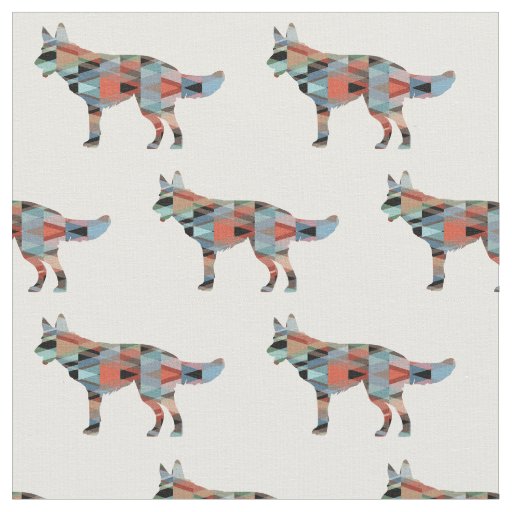 German Shepherd Geometric Pattern Silhouette Plaid Fabric