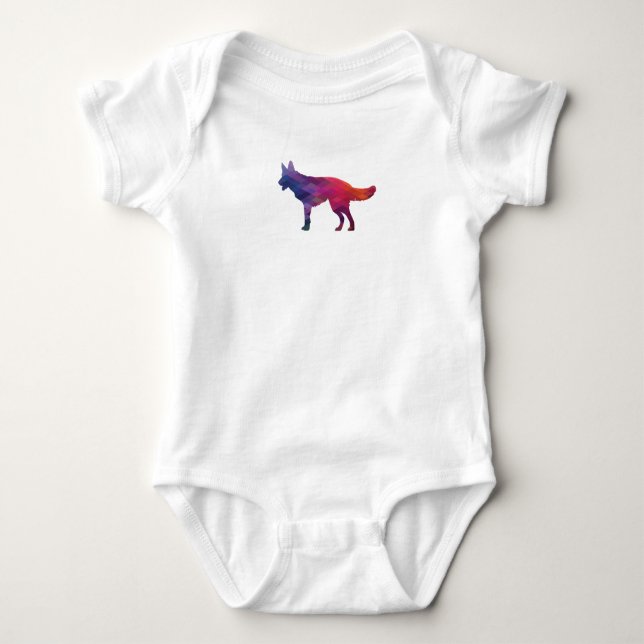 German Shepherd Geometric Pattern Silhouette Purp Baby Bodysuit (Front)