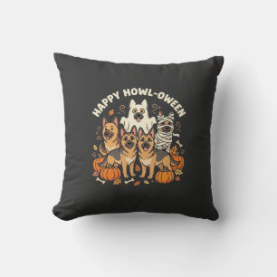German Shepherd Ghost Halloween Howl-Oween Design_ Throw Pillow