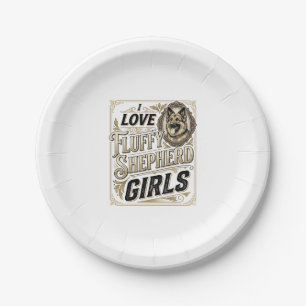 German Shepherd Girl Shirt Vintage Engraving Dog L Paper Plates