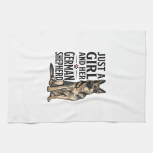 German Shepherd Girl Vintage Engraving Dog Lover D Kitchen Towel