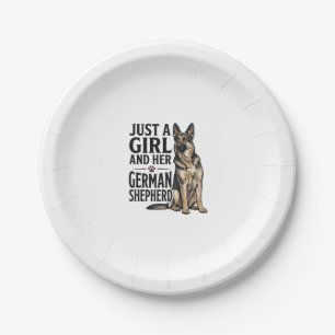 German Shepherd Girl Vintage Engraving Dog Lover D Paper Plates