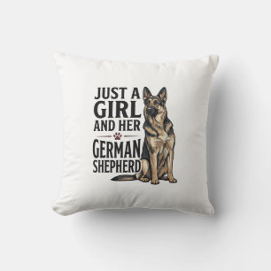 German Shepherd Girl Vintage Engraving Dog Lover D Throw Pillow