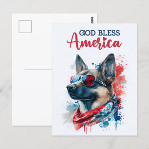 German Shepherd, God Bless America Postcard