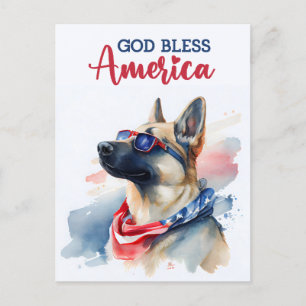 German Shepherd, God Bless America Postcard