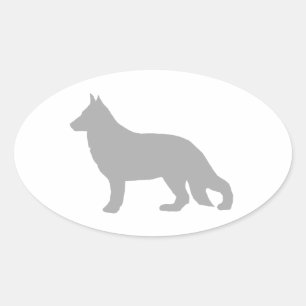 German Shepherd Gray Silhouette Oval Sticker