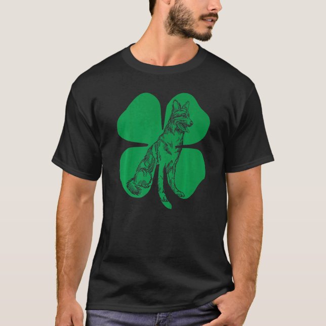 German Shepherd Green Shamrock Saint Patricks Day T-Shirt (Front)