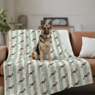 German Shepherd Green Stripe Pet Name Fleece Blanket