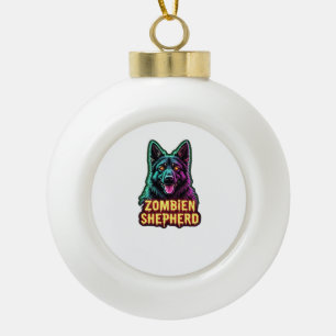 German Shepherd GSD Shep Zombie Dog Halloween Esse Ceramic Ball Christmas Ornament