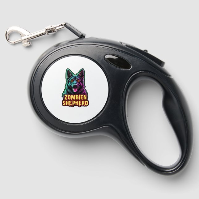 German Shepherd GSD Shep Zombie Dog Halloween Esse Retractable Pet Leash (Front)