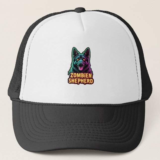 German Shepherd GSD Shep Zombie Dog Halloween Esse Trucker Hat (Front)