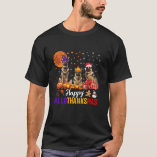 German Shepherd Hallothanksmas Halloween Thanksgiv T-Shirt
