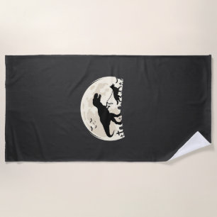 German Shepherd Halloween Dinosaur Moon Silhouette Beach Towel