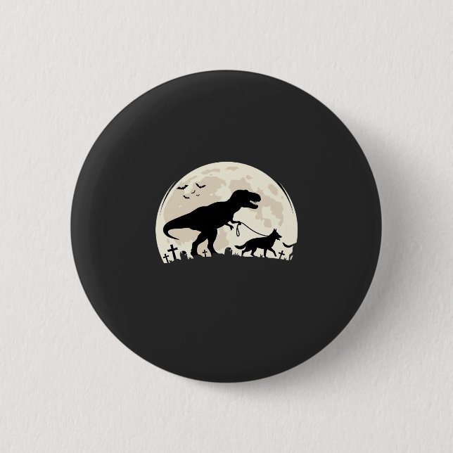 German Shepherd Halloween Dinosaur Moon Silhouette Button (Front)