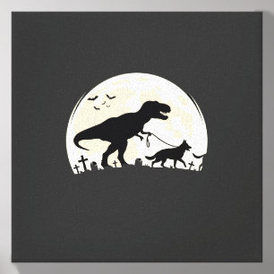 German Shepherd Halloween Dinosaur Moon Silhouette Canvas Photo Tile