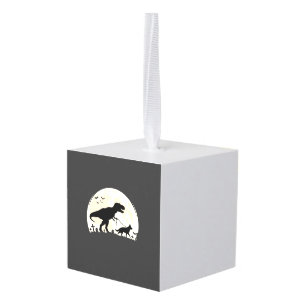 German Shepherd Halloween Dinosaur Moon Silhouette Cube Ornament