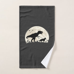 German Shepherd Halloween Dinosaur Moon Silhouette Hand Towel