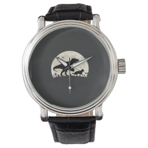 German Shepherd Halloween Dinosaur Moon Silhouette Watch