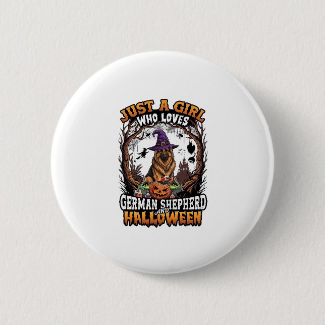 German Shepherd Halloween Dog Witch Hat Pumpkin_1 Button (Front)