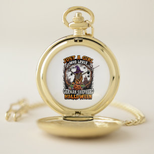 German Shepherd Halloween Dog Witch Hat Pumpkin_1 Pocket Watch