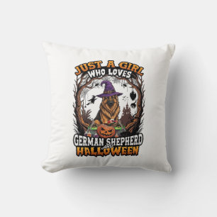 German Shepherd Halloween Dog Witch Hat Pumpkin_1 Throw Pillow
