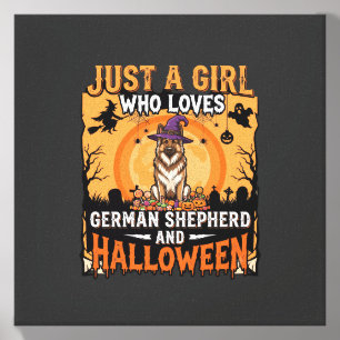 German Shepherd Halloween Girl Witch Dog Design Canvas Photo Tile