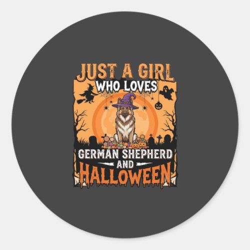 German Shepherd Halloween Girl Witch Dog Design Classic Round Sticker