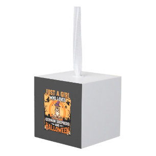 German Shepherd Halloween Girl Witch Dog Design Cube Ornament