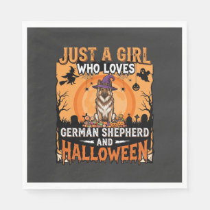 German Shepherd Halloween Girl Witch Dog Design Napkins