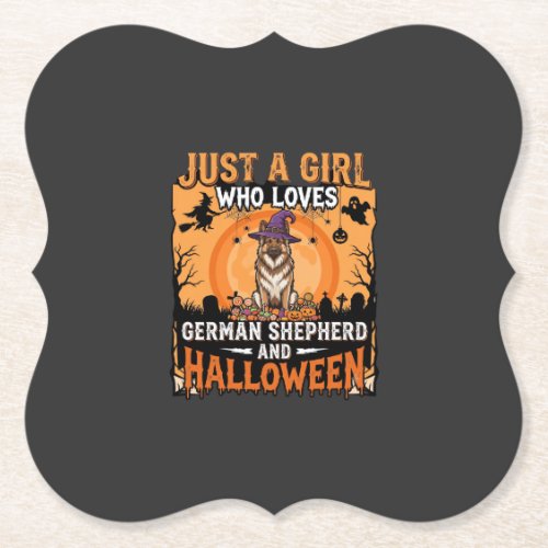 German Shepherd Halloween Girl Witch Dog Design Paper Coaster