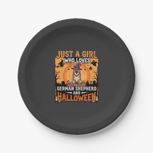German Shepherd Halloween Girl Witch Dog Design Paper Plates