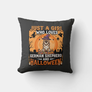 German Shepherd Halloween Girl Witch Dog Design Throw Pillow