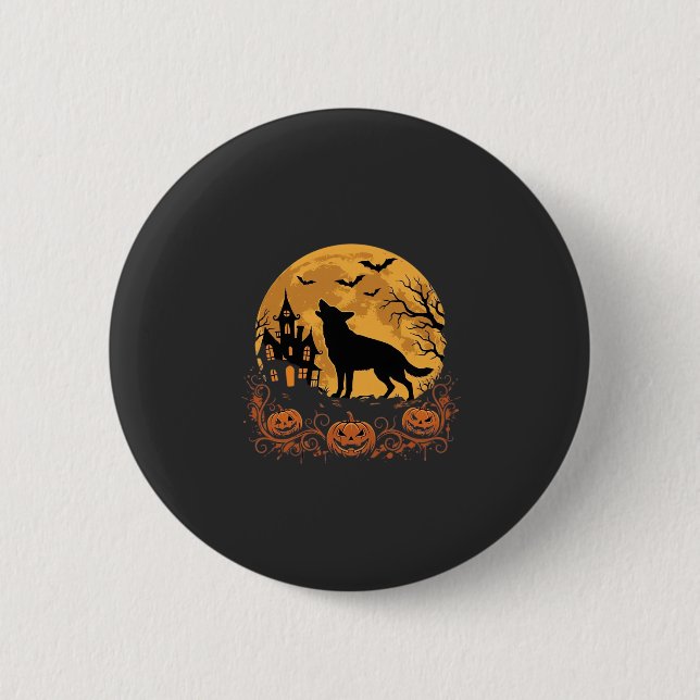 German Shepherd Halloween Moon Pumpkin Design_1 Button (Front)