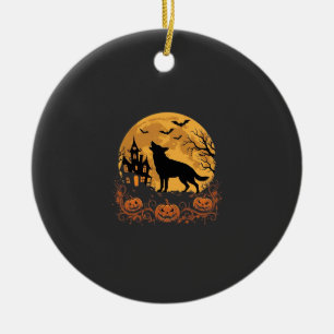German Shepherd Halloween Moon Pumpkin Design_1 Ceramic Ornament