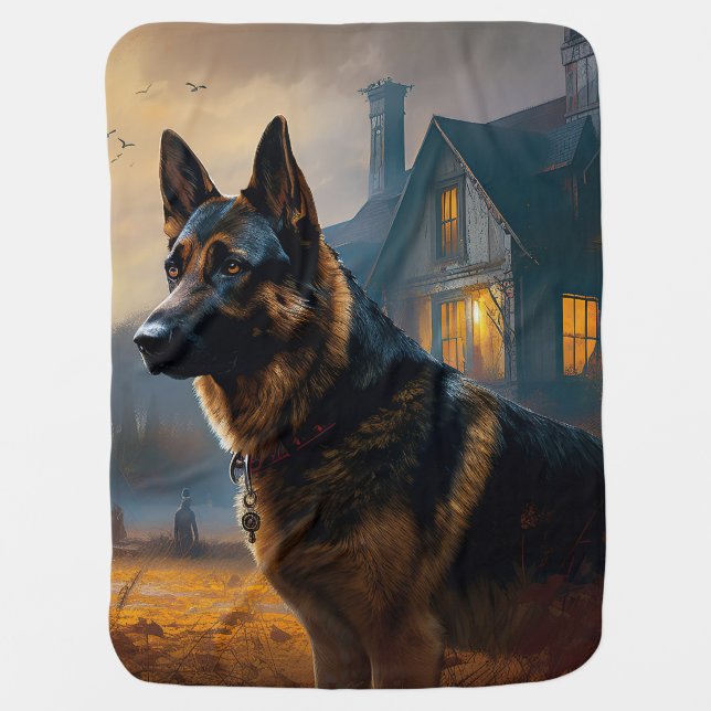German Shepherd Halloween Scary Baby Blanket (Front)