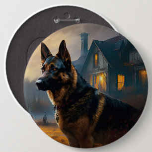 German Shepherd Halloween Scary Button