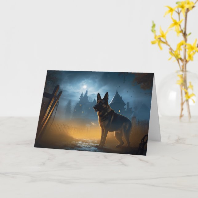German Shepherd Halloween Scary Card (Yellow Flower)