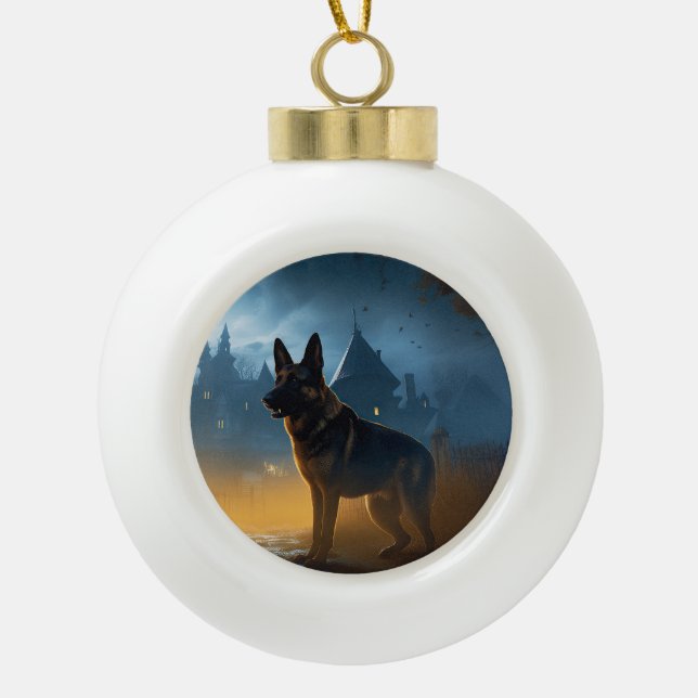 German Shepherd Halloween Scary Ceramic Ball Christmas Ornament (Front)