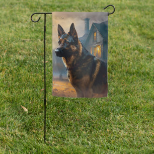 German Shepherd Halloween Scary Garden Flag