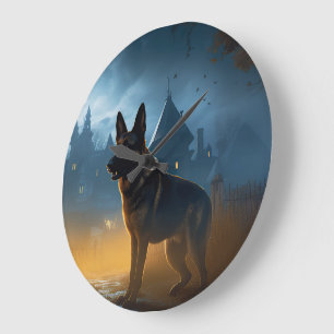 German Shepherd Halloween Scary Large Clock