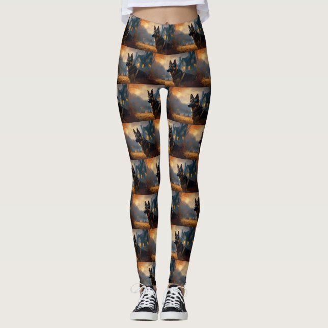 German Shepherd Halloween Scary Leggings (Front)