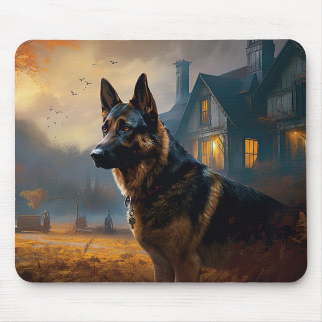 German Shepherd Halloween Scary Mouse Pad (Front)