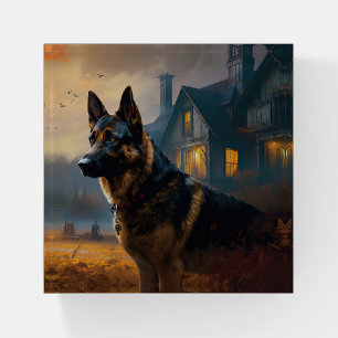 German Shepherd Halloween Scary Paperweight