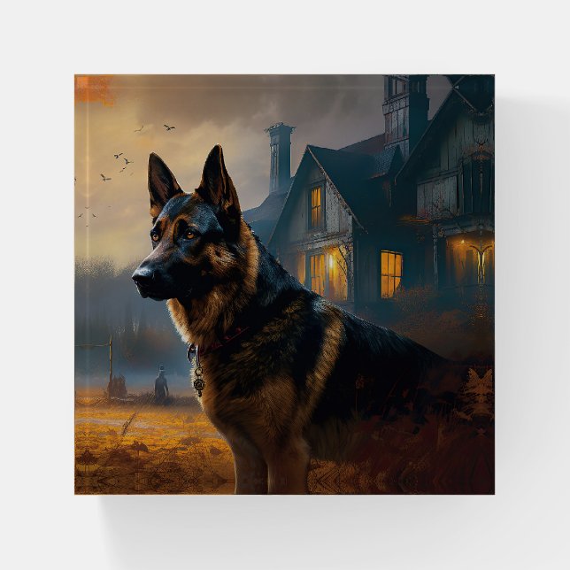 German Shepherd Halloween Scary Paperweight (Front)