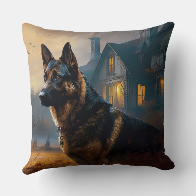 German Shepherd Halloween Scary Throw Pillow (Back)