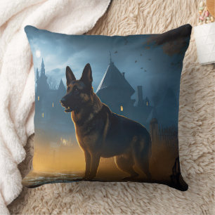 German Shepherd Halloween Scary Throw Pillow