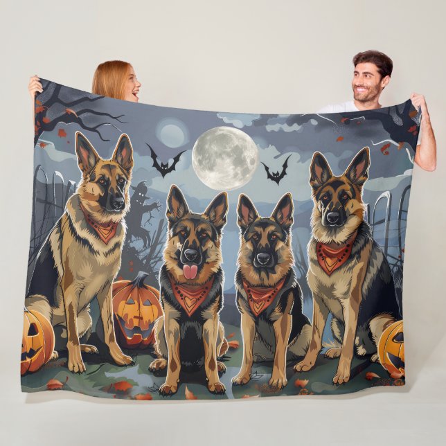 German Shepherd Halloween Spooky Fleece Blanket (In Situ)