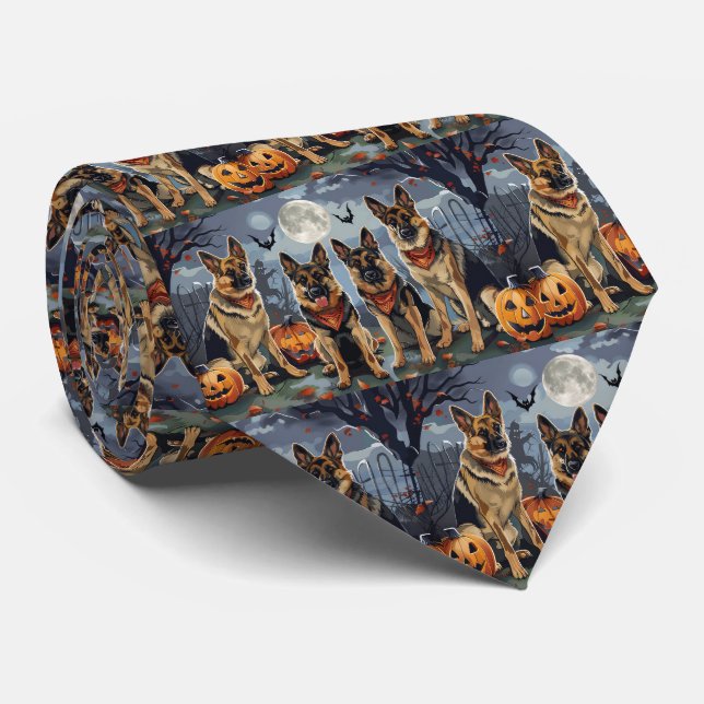German Shepherd Halloween Spooky Neck Tie (Rolled)
