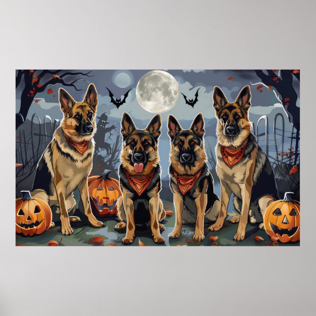 German Shepherd Halloween Spooky Poster (Front)