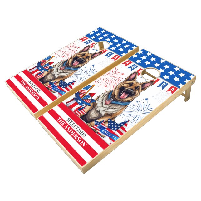 German Shepherd Happy 4Th Of July Independence Day Cornhole Set (Angled)